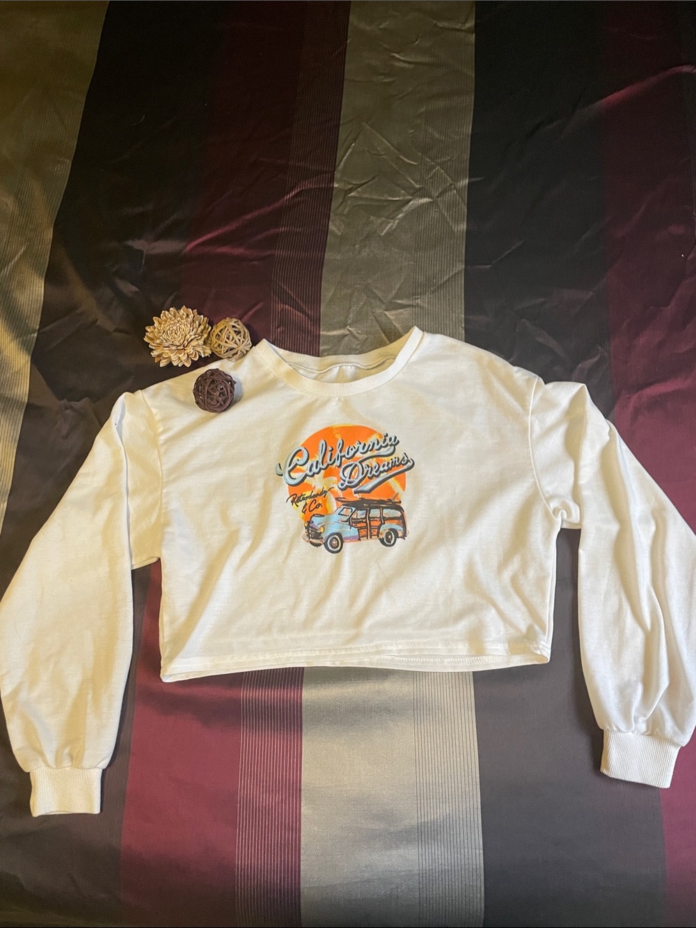 ‘California Dreams' Graphic Long-Sleeve Crop Top